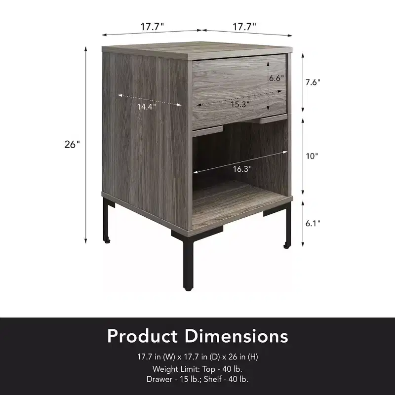 RealRooms Rolland Nightstand, Weathered Oak