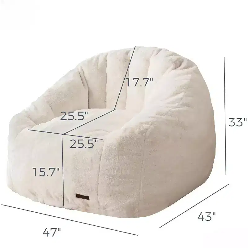 Giant Shell-Shaped Bean Bag Chair, Oversized Faux Fur Couch for Adults & Kids with Filler, Beige