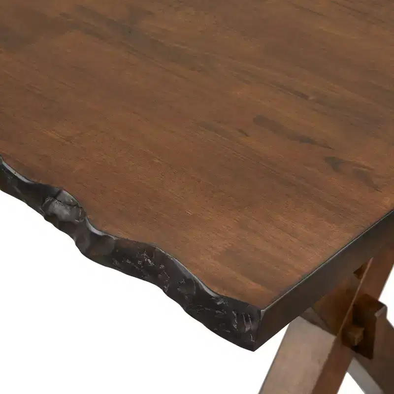 Buylateral 6Pc Mandeville Solid Wood Live Edge Dining Set with Bench Brown: Rubberwood, Ladderback Chairs
