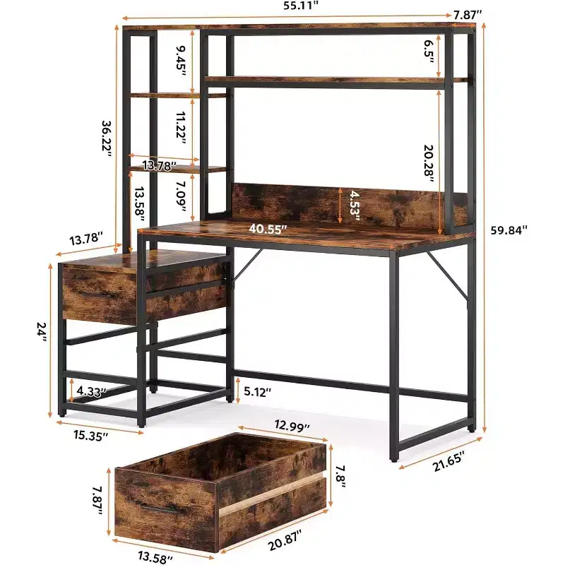 Lantine 55 Inch Computer Desk with 2 Drawers