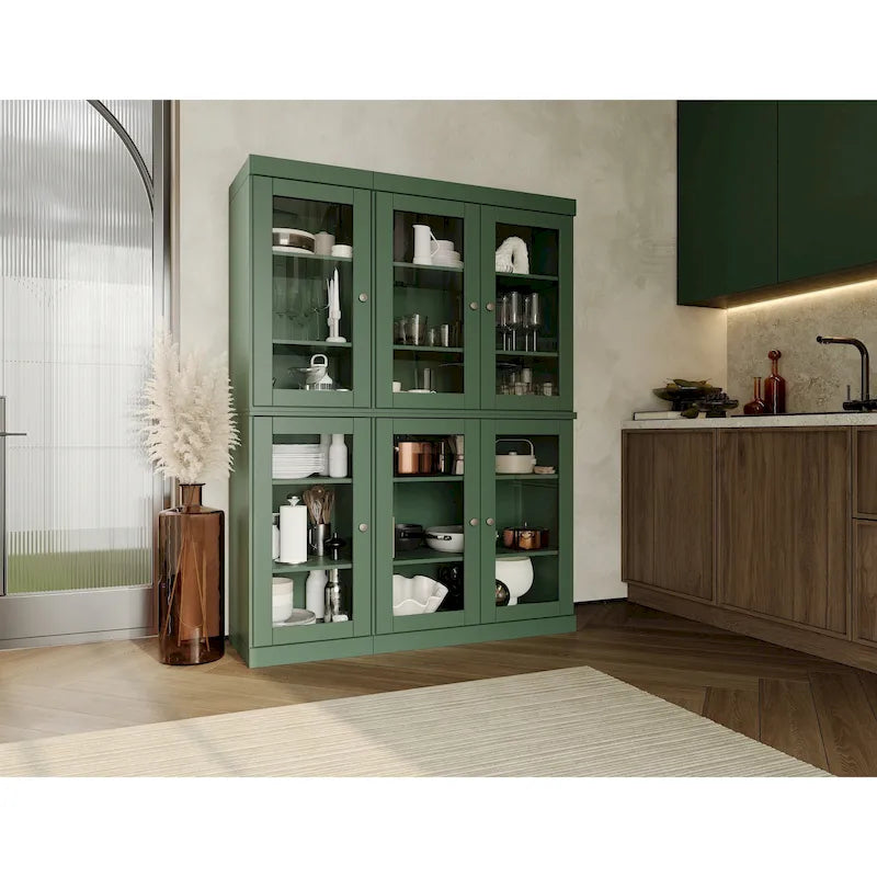 Solid Pine Wood Pantry Cabinet with Glass Doors & Adjustable Shelves �� Made in Brazil
