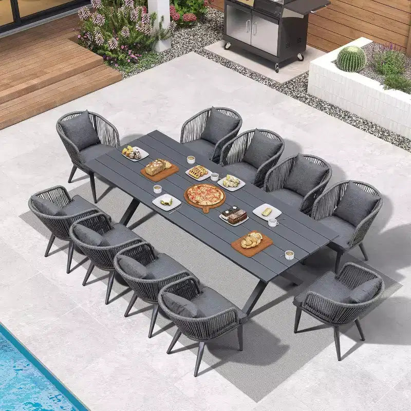 PURPLE LEAF Outdoor Dining Set Patio Aluminium Table and Rope Weave Chairs Included Cushions for Backyard Decor Kitchen