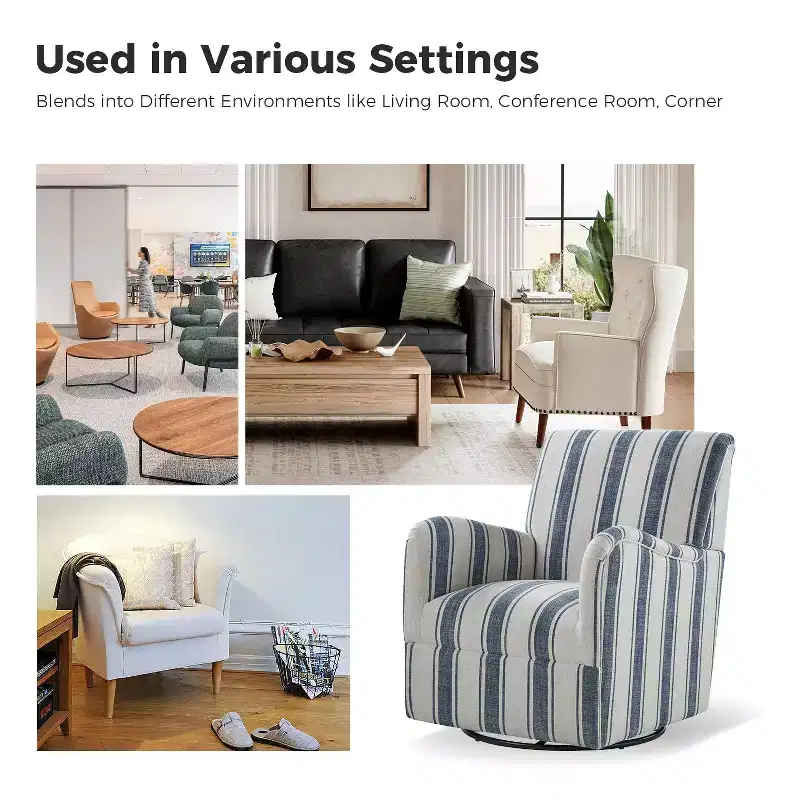 Set of 2 Livia Transitional 360-Degree Swivel Armchair With Jacobean Strip Pattern | HULALA HOME