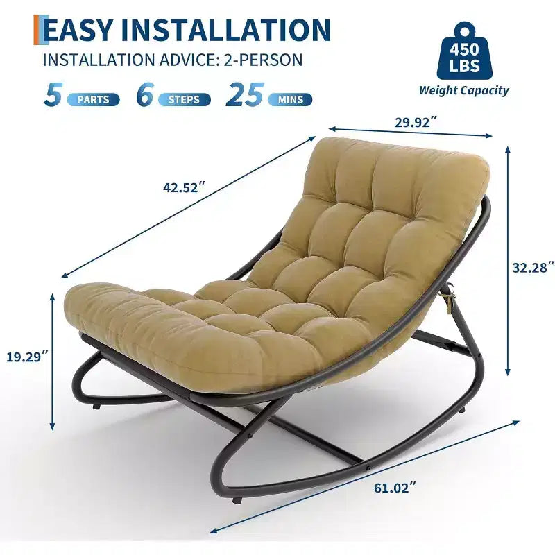 COZONY Oversized Papasan Rocking Chair, Thick Cushion 450 LBS Support Indoor Rocking Egg Chair for Bedroom Living Room Patio Porch Garden