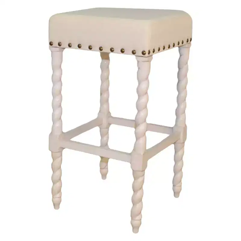 Cream Linen Backless Bar Stool, Square Seat, Seats 1