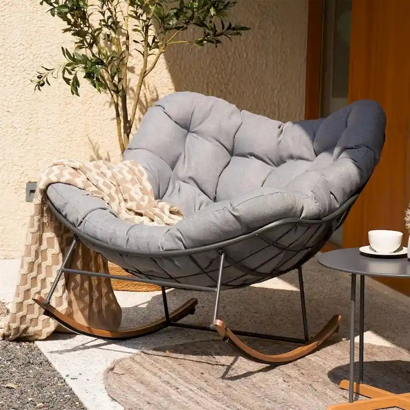 Giant Patio Rocking Chair, Indoor Outdoor Egg Freestyle Chair with Cushion for Garden and Backyard