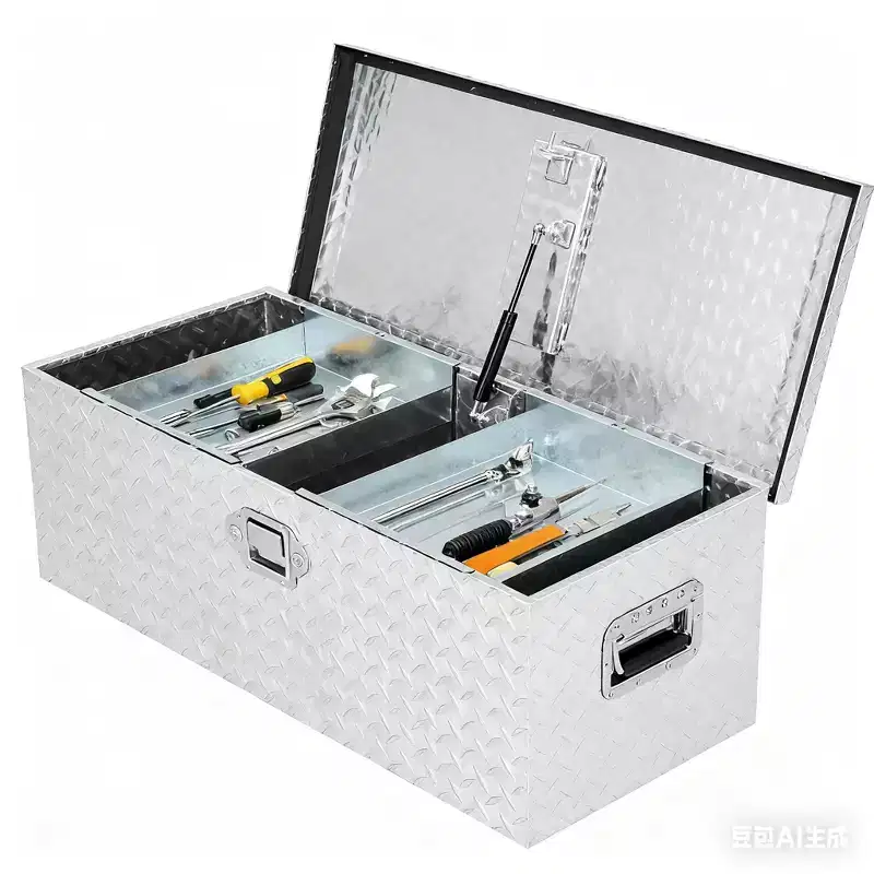 Aluminum Truck Bed Tool Box  Heavy Duty Diamond Plate Storage with Lock, Keys & Sliding Shelf for Van/Trailer/Pickup