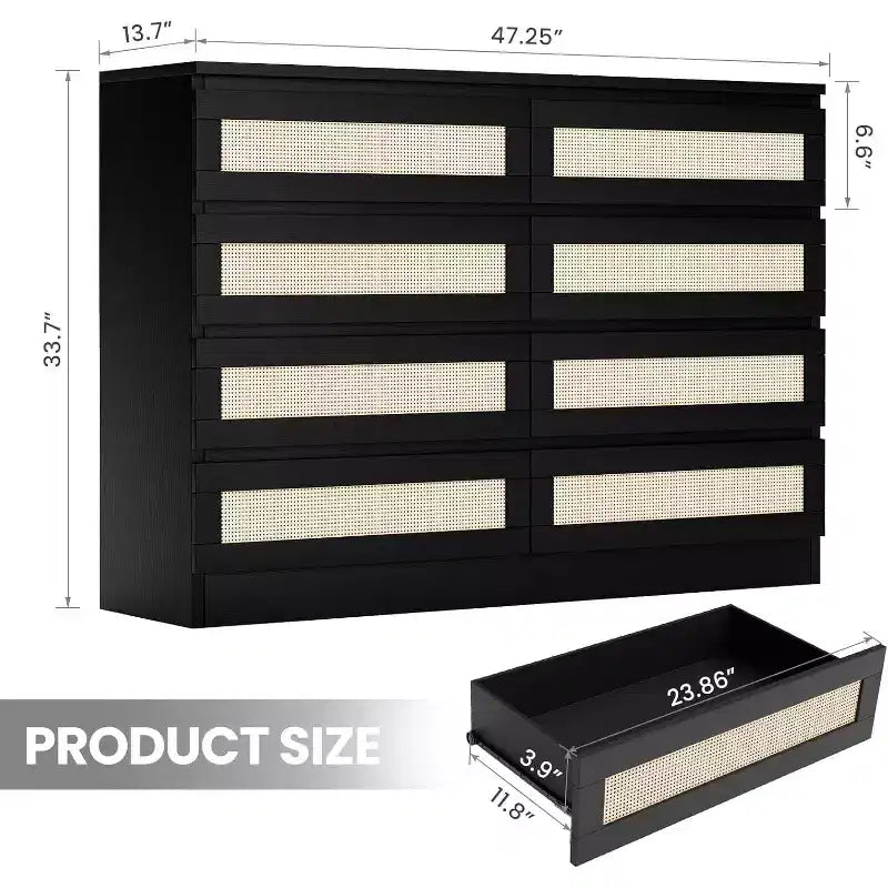 8-Drawer Rattan Dresser with Wide Tabletop