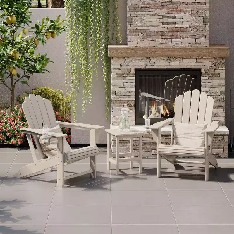WestinTrends Highland 3-Piece Outdoor Patio HDPE Adirondack Chair With Cup Holder and Table Set, Sand