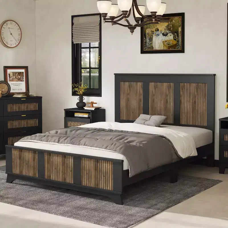 GDFStudio Allison Farmhouse Queen Size Wooden Slatted Platform Bed