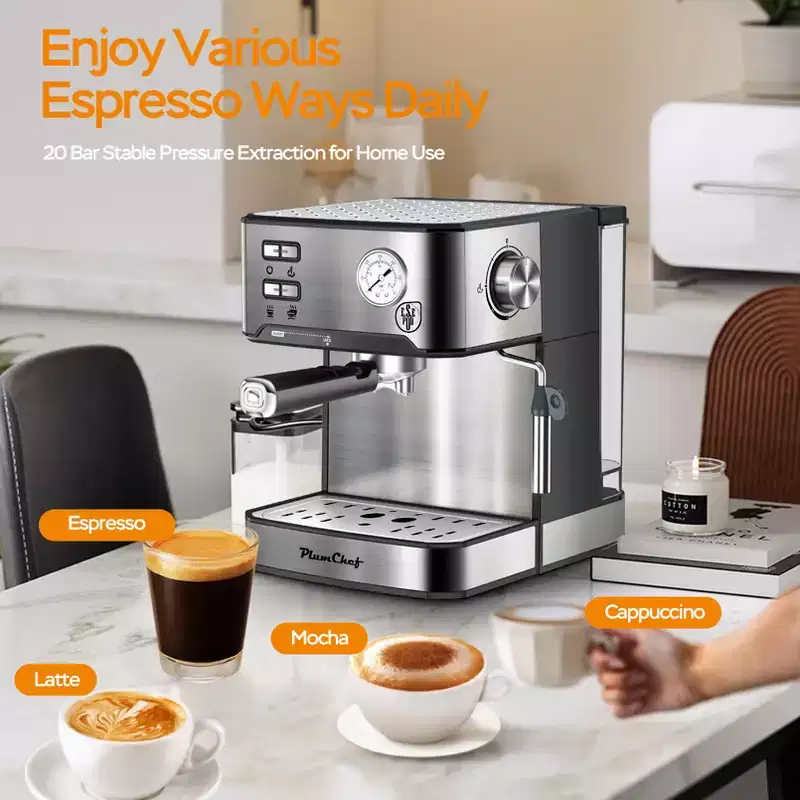 SUGIFT 20-Bar Espresso Machine with Milk Frother, Single/Double Shot, ESE Pod Compatible