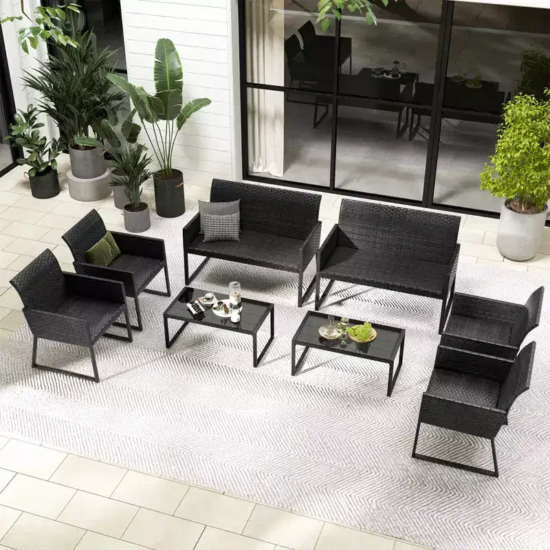 Costway 8 PCS Patio Wicker Furniture Set Outdoor Conversation with Quick-Drying Foam All Weather