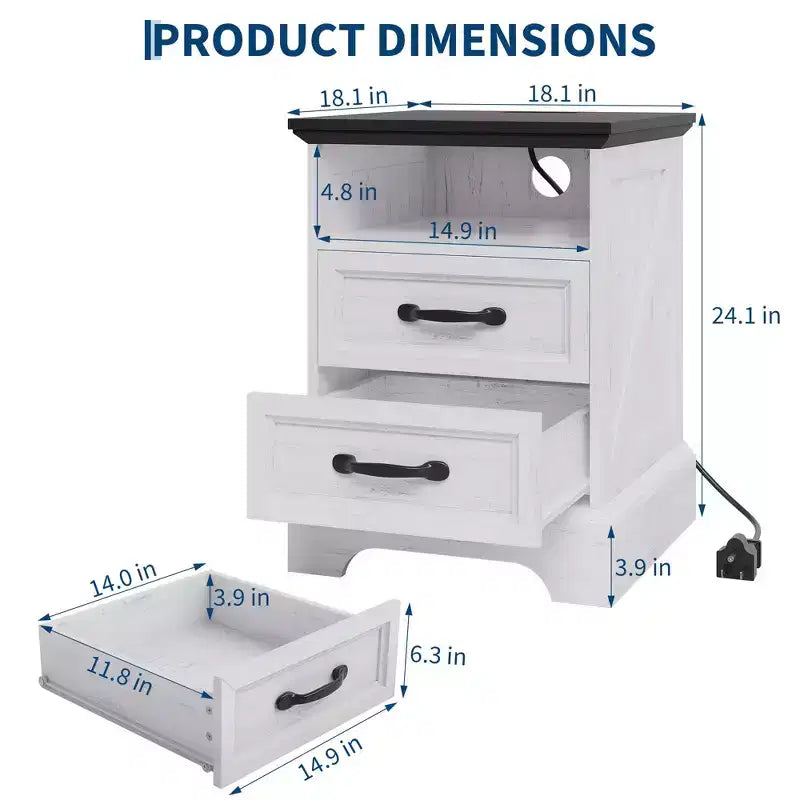 COZONY Nightstand with 2 Drawers & Open Shelf, Bedside Table for Bedroom & Living Room