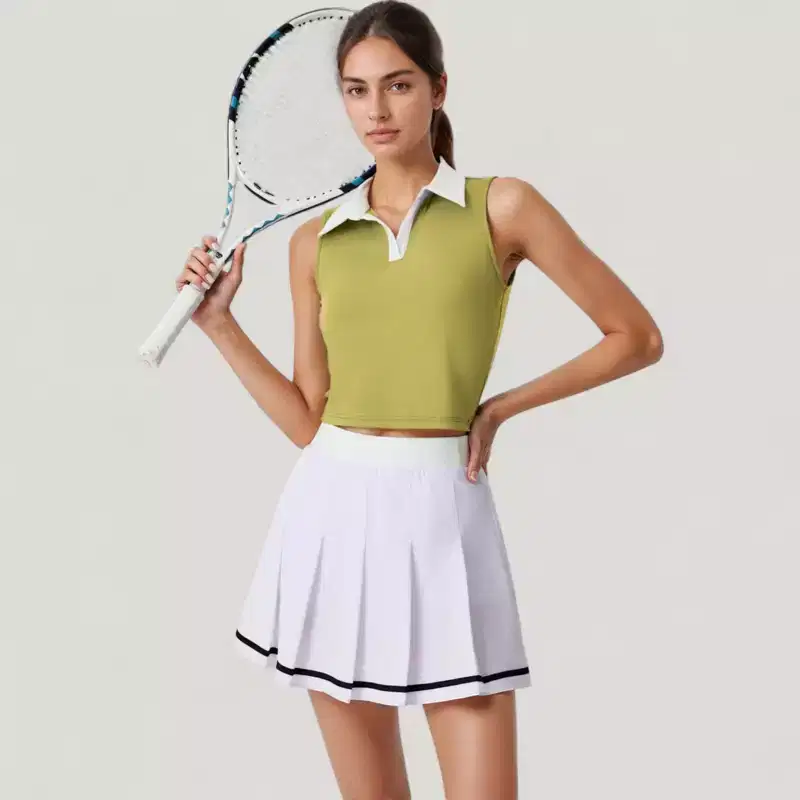 Anna-Kaci Active Women's Two-Piece Tennis Set with Sleeveless Polo Crop Top and Pleated High Waist Skirt