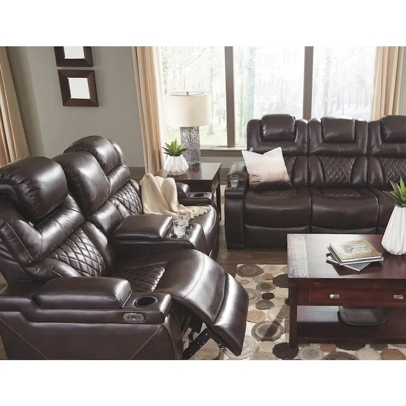 Chocolate Brown Faux Leather Power Reclining Sofa 82.75 W x 39.5 D x 43.75 H