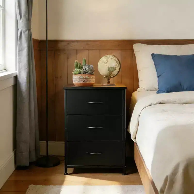 COZONY 3 Drawer Dresser with Fabric Bins, Compact Wood Grain Storage Organizer for Bedroom, Closet, Entryway