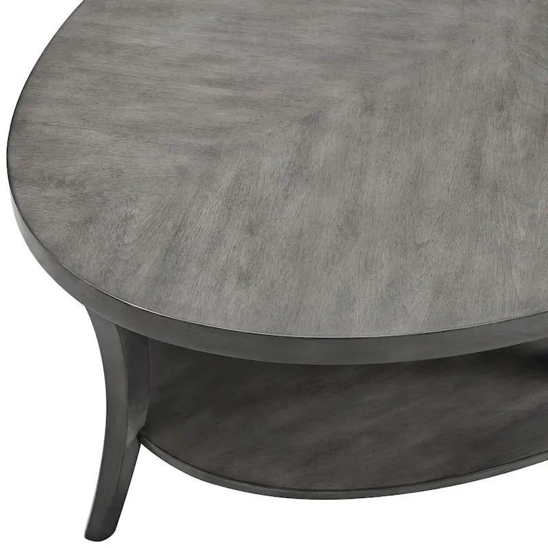 Oval Birch Wood Veneer Coffee Table with Lower Shelf