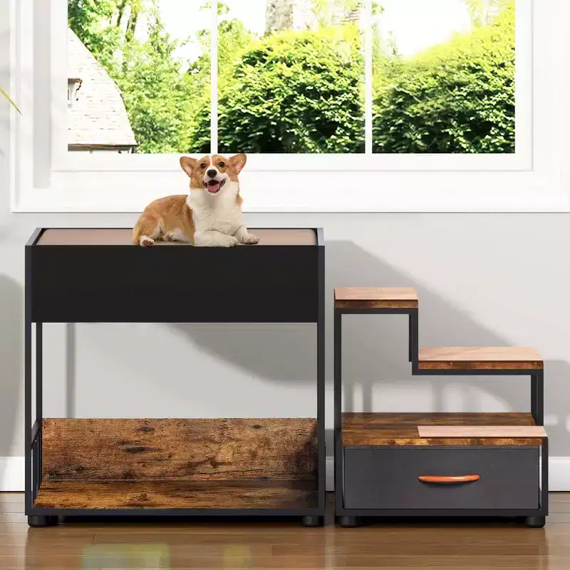 Whisen Pet Bunk Bed & Pet Step Perch with Removable Cushions and Carpeted Steps