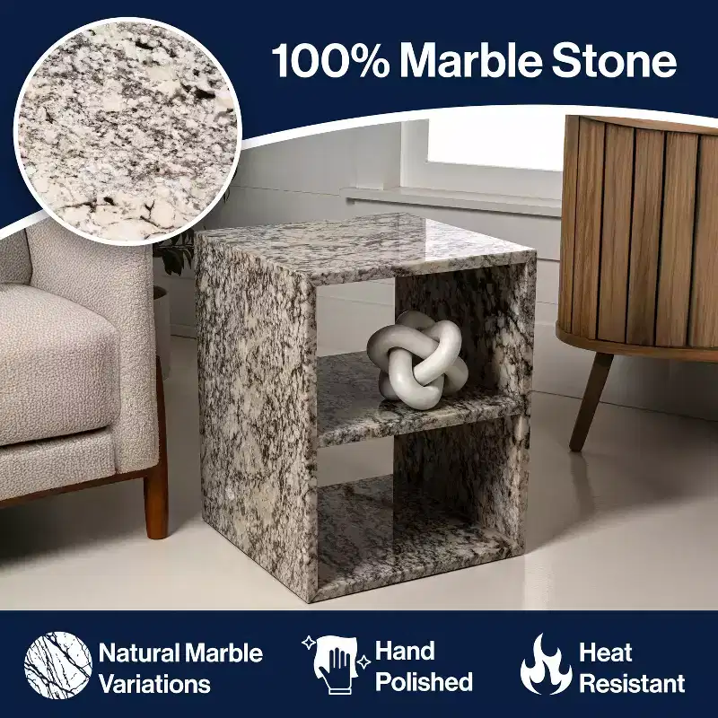 JONATHAN Y Sloane 20 Modern Natural Marble Handmade Rectangular 2-Shelf End Table