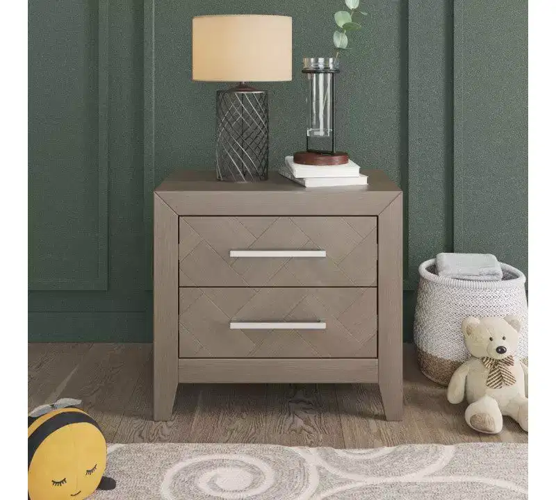 Child Craft Kieran 4-in-1 Convertible Crib, Double Dresser, Chest, and Nightstand 4-Piece Nursery Set