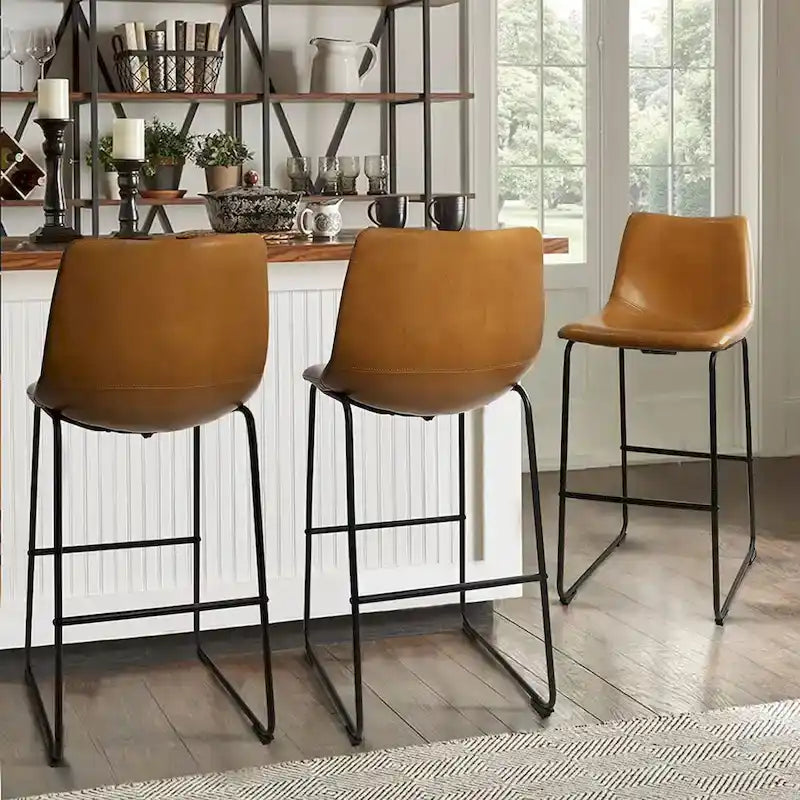 Faux Leather Counter Height Bar Stool with Iron Frame, 30 Inch