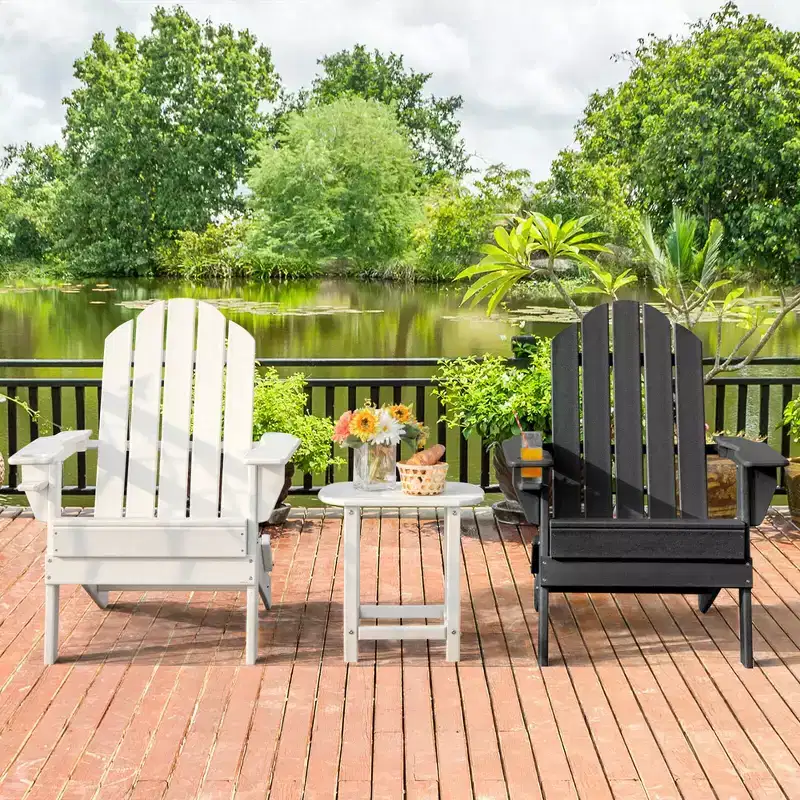Costway Patio Folding Adirondack Chair Weather Resistant Cup Holder Yard