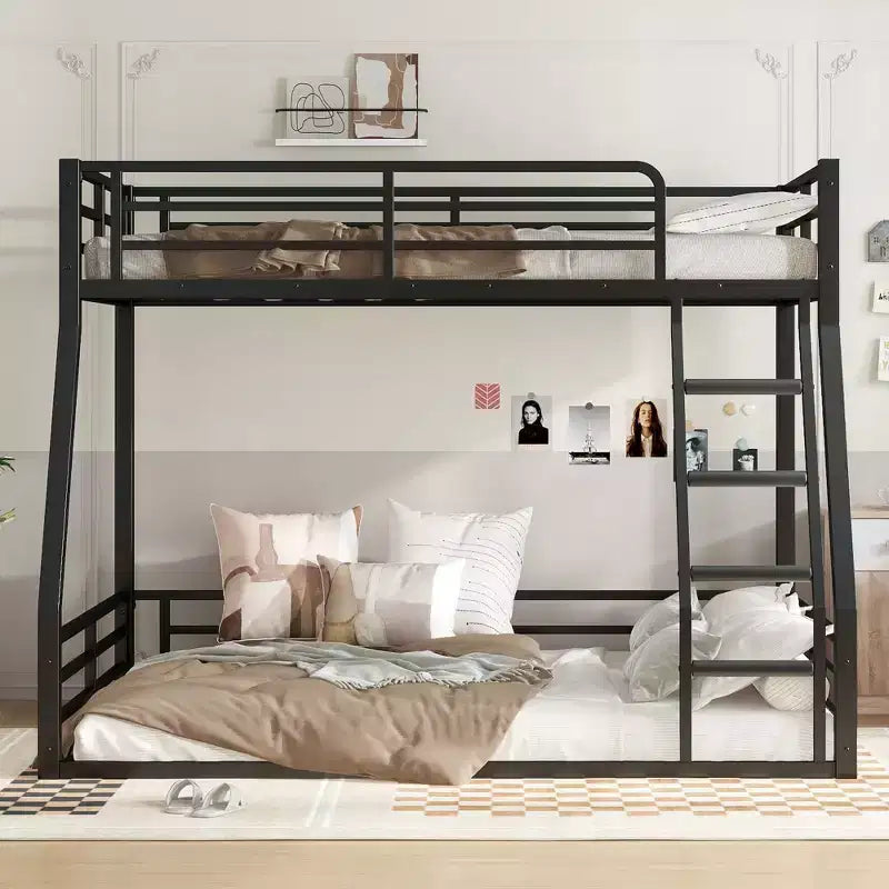 Metal Floor Bunk Bed Frame, Heavy-Duty, Noise-Reduced, 500lbs Capacity for Kids Teens Adults, Black - ModernLuxe