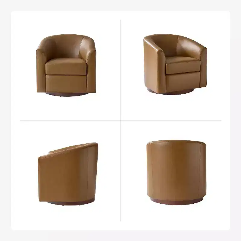 Set of 2 Jessie 30.5 Wide Modern Swivel Barrel Faux Leather Chair with Solid Wood Base|ART OF LIVING DESIGNS