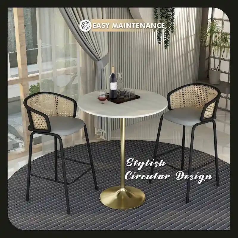36 Round Dining Table with MDF Wood Tabletop and Brushed Gold Pedestal Base