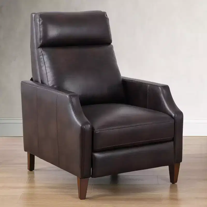 Brown / Dark Blue Push-Back Recliner Accent Chair, Faux Leather, Single Seat, Solid Wood Legs