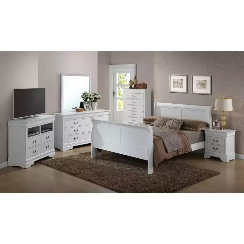 Passion Furniture Louis Philippe King Sleigh Wood Bed with High Footboard