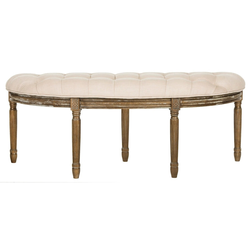 Rustic Semi-Circle Upholstered Bench with Wood Legs