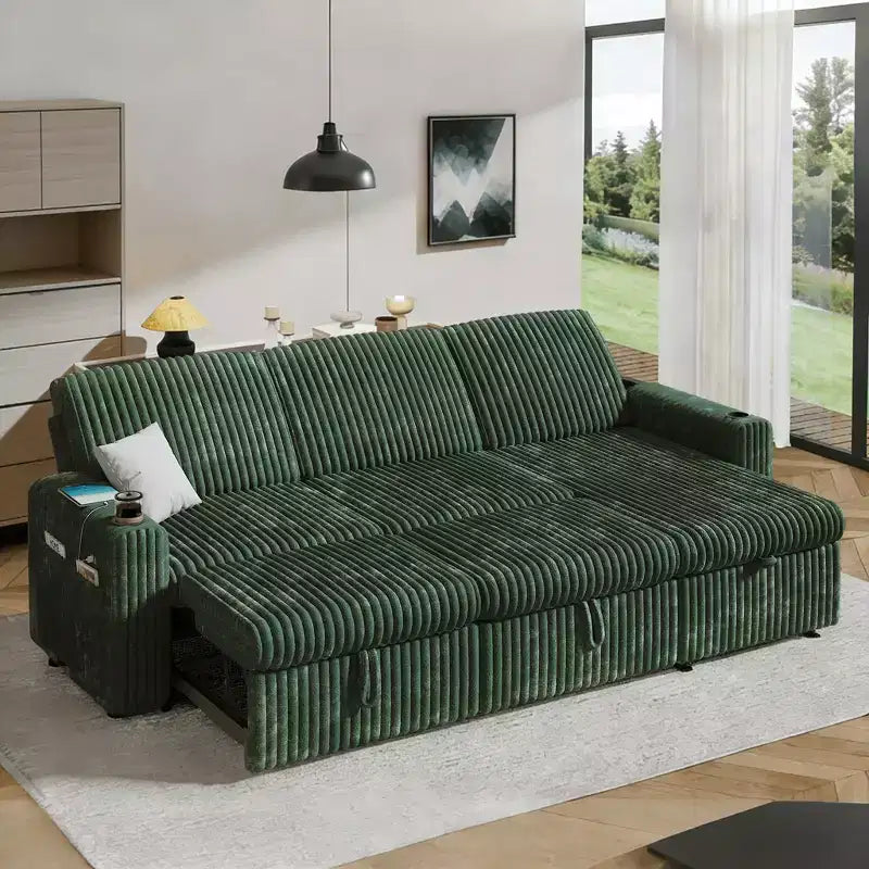 Dyonery Modular Sectional Sleeper Sofa with Pull Out Couch Bed Convertible Couch with Storage Chaise & Side Pocket,for Living Room Apartment