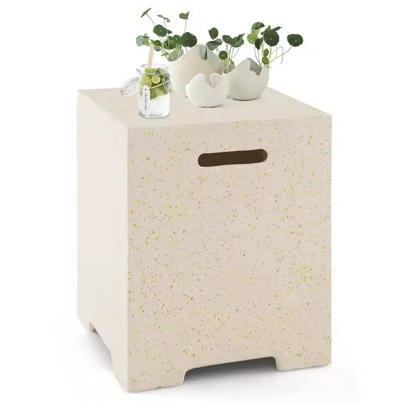 Costway 16'' Terrazzo Hideaway Tank Table 20 lbs Propane Gas Holder with Protective Cover