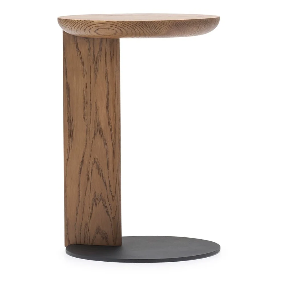 Modern Solid Timber Laptop Side Table with Slim Steel Base for Living Rooms