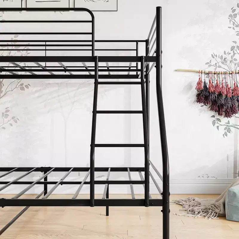 Twin-Over-Full Metal Bunk Bed with Ladder and Enhanced Upper-Level Guardrail, Black - ModernLuxe
