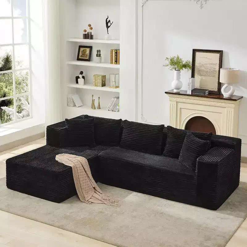 Modular Sectional Sofa, 106 in Comfy Fluffy L Shaped Black Couches for Living Room, Oversized Sofa Sleeper with Deep Seat, No Assembly Required
