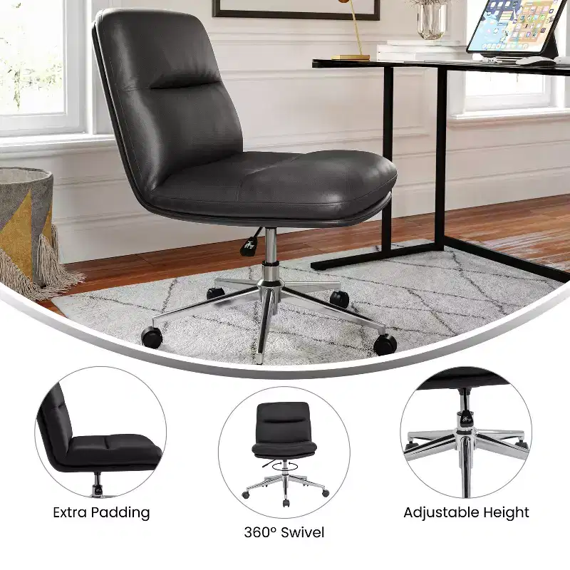 Emma and Oliver Mid-Back Armless Swivel Office Chair with Wheels, Padded Upholstered Back/Seat, Adjustable Height, and Sturdy Frame