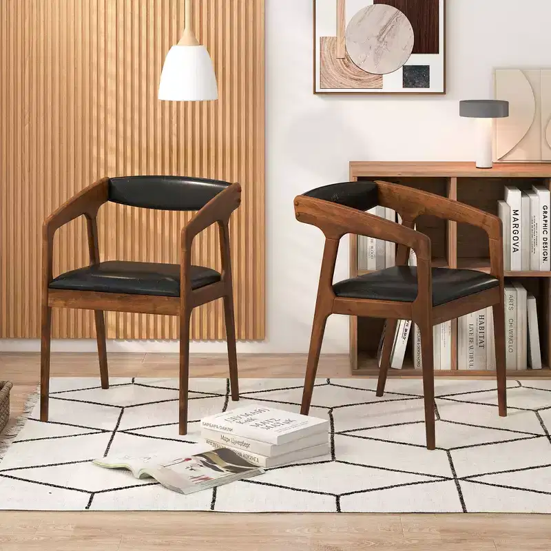 Costway Set of 2 Accent Chairs PU Leather Upholstered Armchairs w/ Cozy Backrest