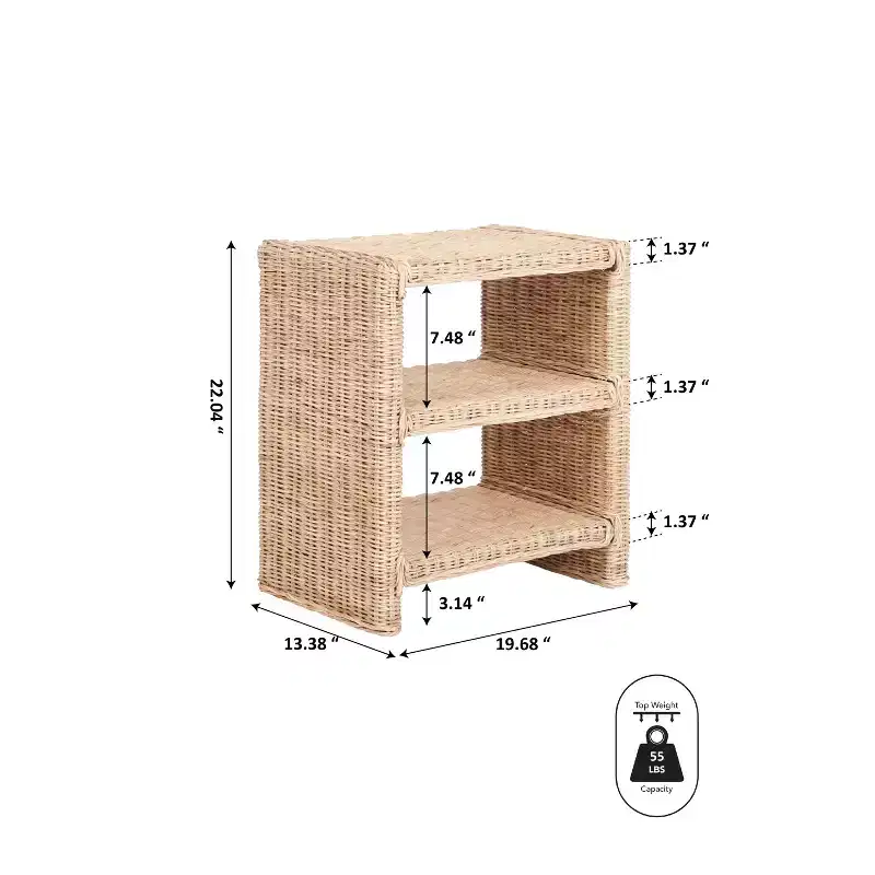 JONATHAN Y Praerie 22 Coastal Bohemian Rattan/Wood 3 Tier End Table, Natural