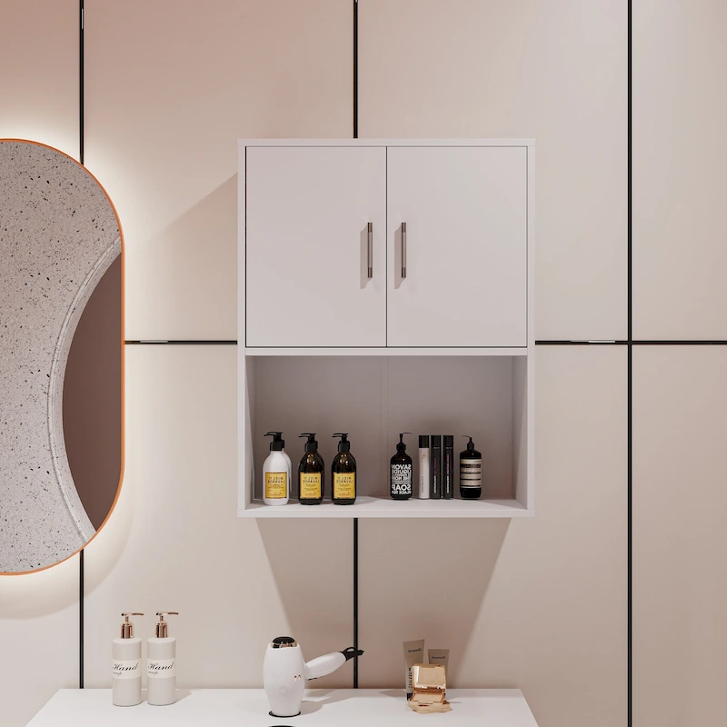Wood Floating Wall Mounted Storage Cabinet For Barber Shampoo Station