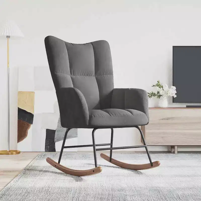 Rocking Chair Accent Side Chair Padded Seat for Living Room Velvet - Dark Gray Without Footrest