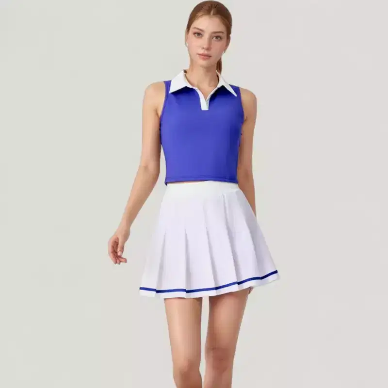 Anna-Kaci Active Women's Two-Piece Tennis Set with Sleeveless Polo Crop Top and Pleated High Waist Skirt