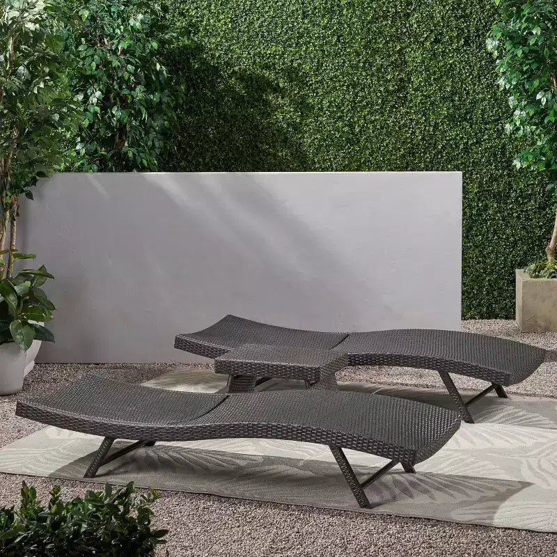 Christopher Knight Home Kauai 3-Piece Outdoor Faux Rattan Chaise Lounge Set with Folding Side Table