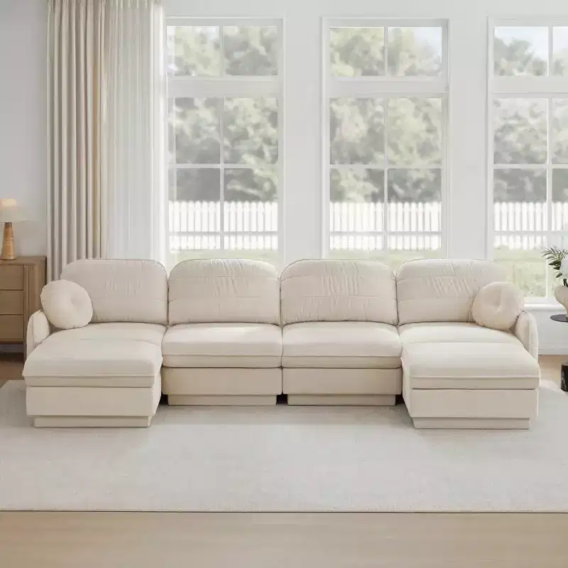 GDFStudio Pooja Modern 137 6 Piece Wooden Chenille Upholstered Sectional Sofa with 2 Pillows