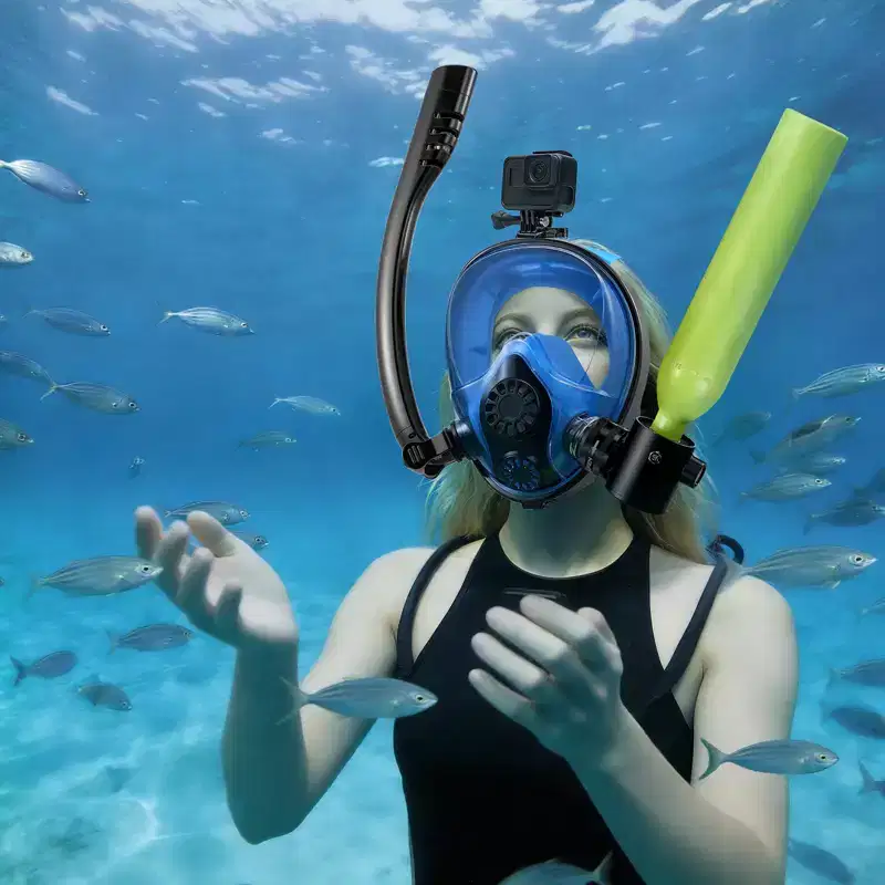 VEVOR Mini Scuba Tank with Sub-Mask, 0.5L Portable Small Diving Tank, Reusable Lung Diving Cylinder up to 10 Minutes Dive Time, Green