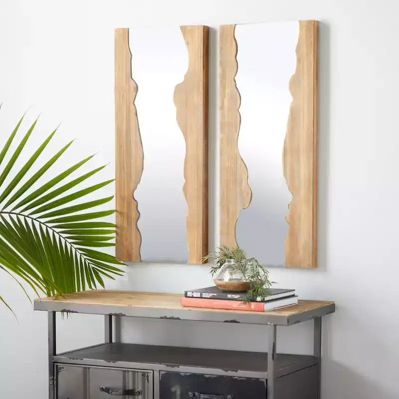 Contemporary Wood Wall Mirror Set of 2 Brown - Olivia & May: Handmade Rectangular Live Edge, No Assembly Required
