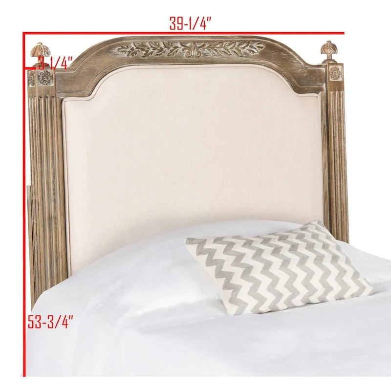French Country Style Wood Headboard with Upholstered Panel