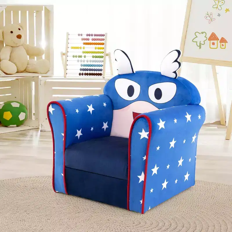 Costway Kid's Sofa Chair Toddler Upholstered Armchair Wooden Frame Children Couch Navy