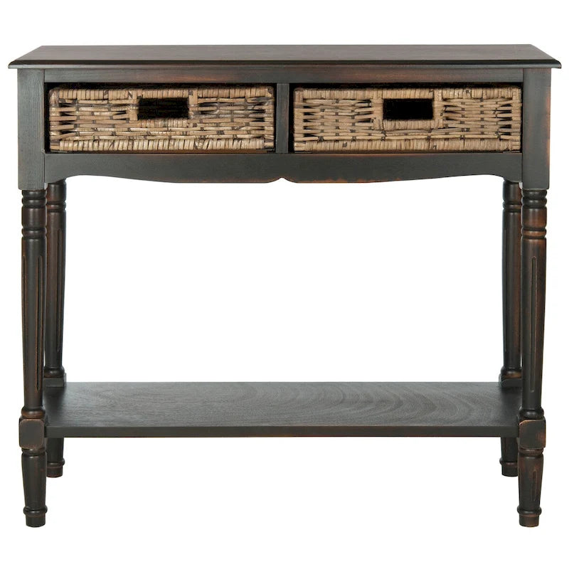 Rattan Drawer Console Table with Lower Shelf - 36W x 13D x 32H